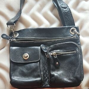 Roots Black Leather Crossbody Bag